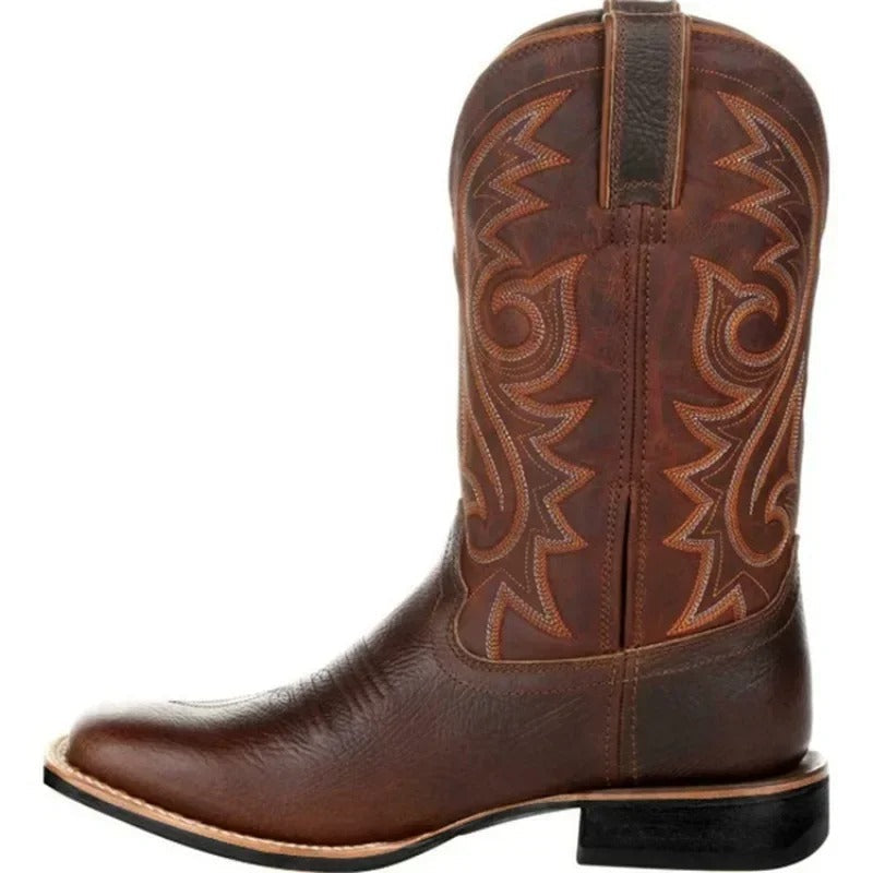 Botas cowboy para mujer con bordados western - botas texanas de media caña con tacón bajo