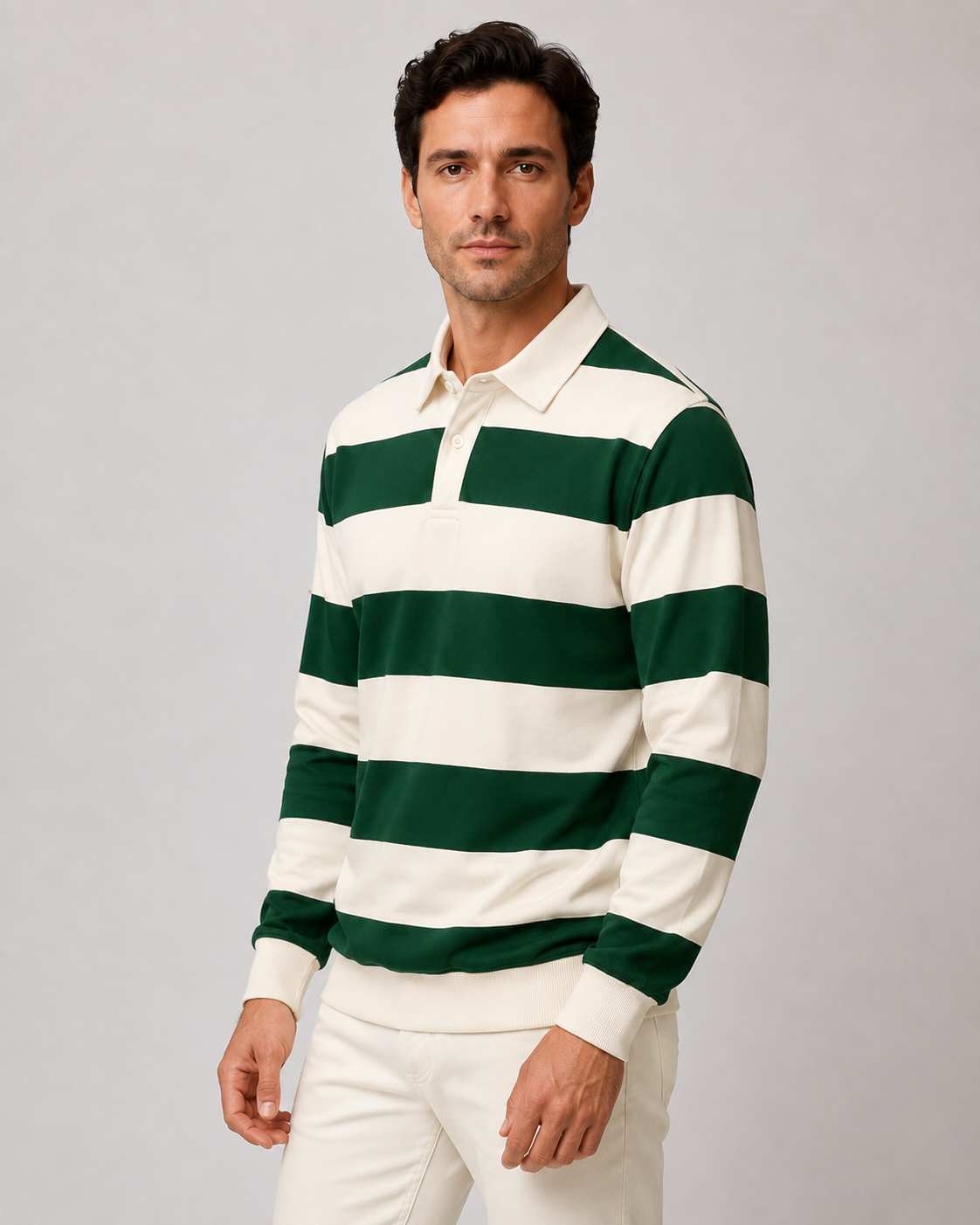 Polo de rugby homme rayé à manches longues
