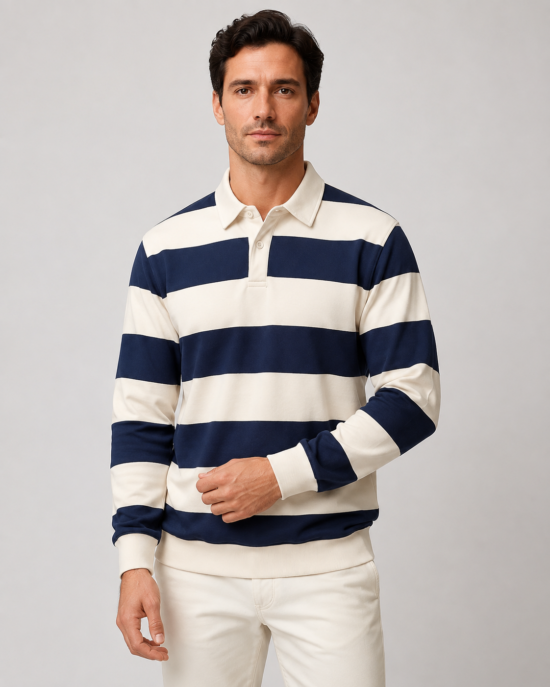 Polo de rugby homme rayé à manches longues