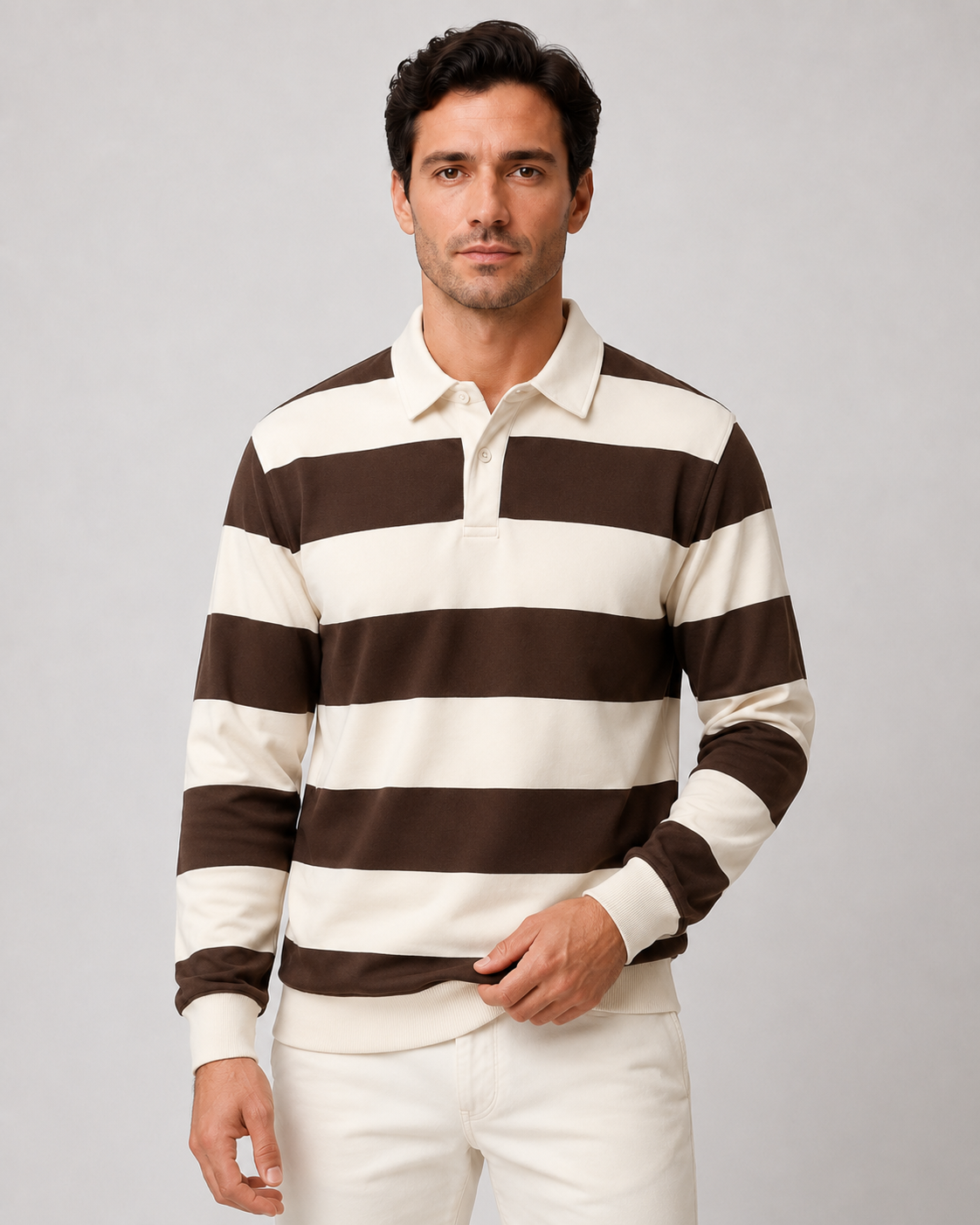 Polo de rugby homme rayé à manches longues