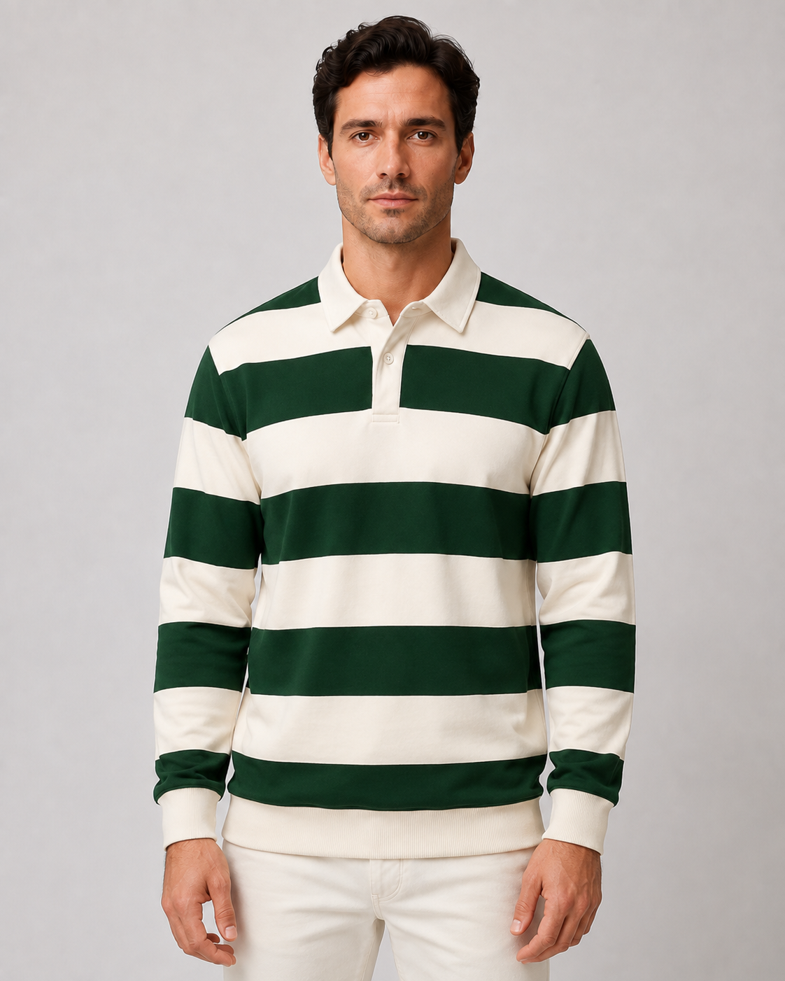 Polo de rugby homme rayé à manches longues