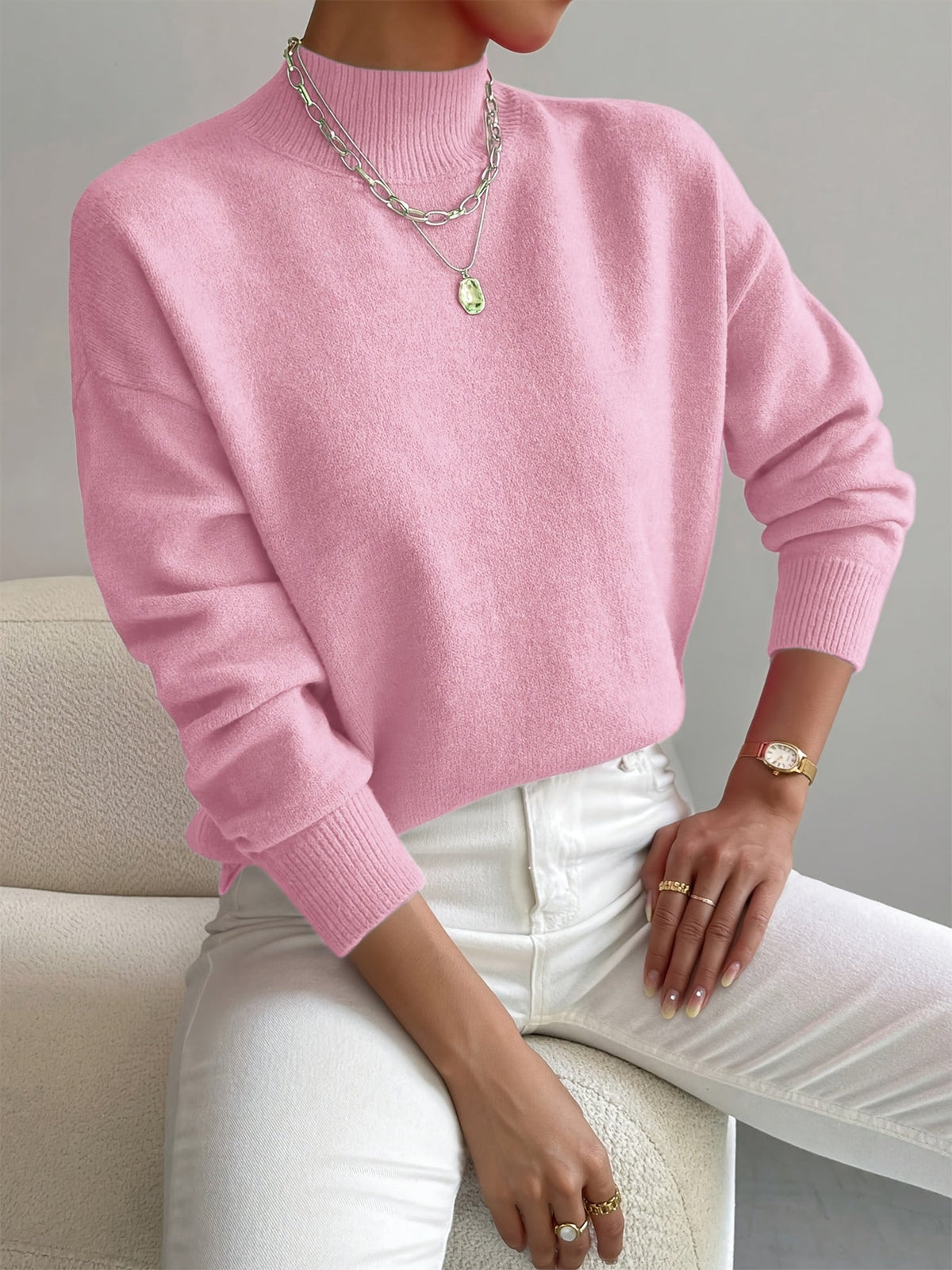 Maglione Donna Minimalista con Collo Alto Morbido