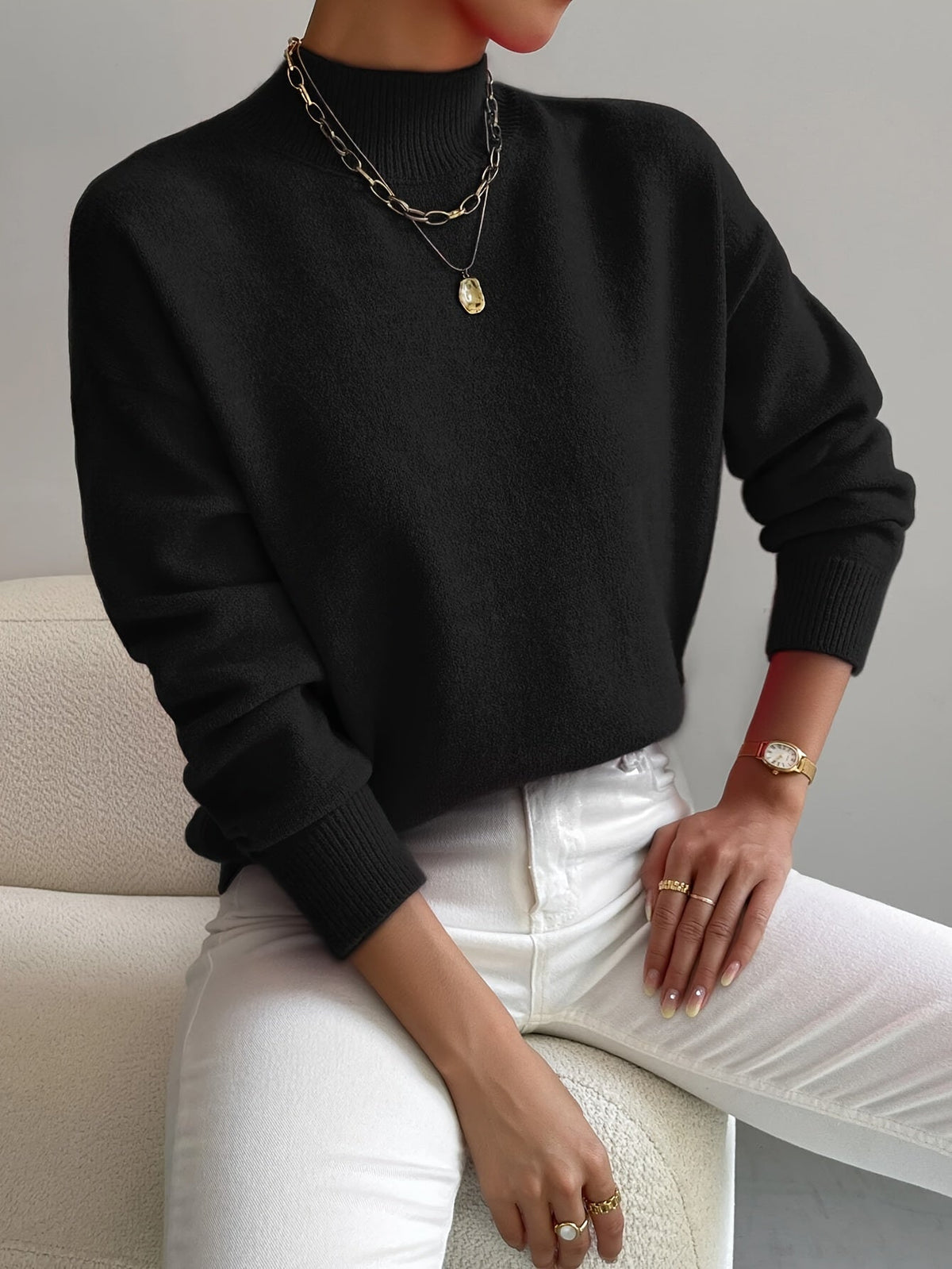 Maglione Donna Minimalista con Collo Alto Morbido