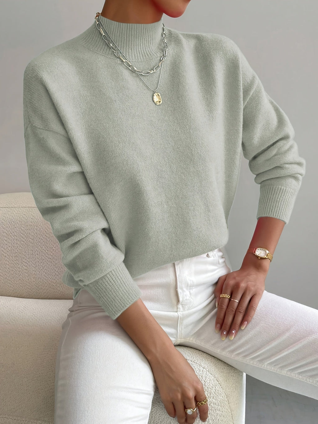 Maglione Donna Minimalista con Collo Alto