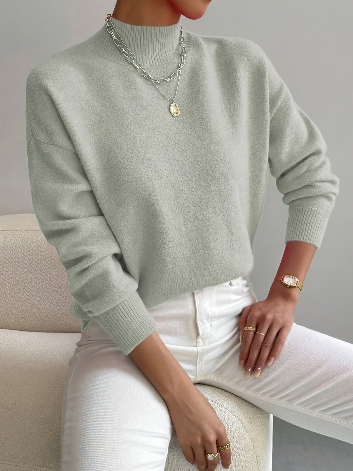 Maglione Donna Minimalista con Collo Alto Morbido