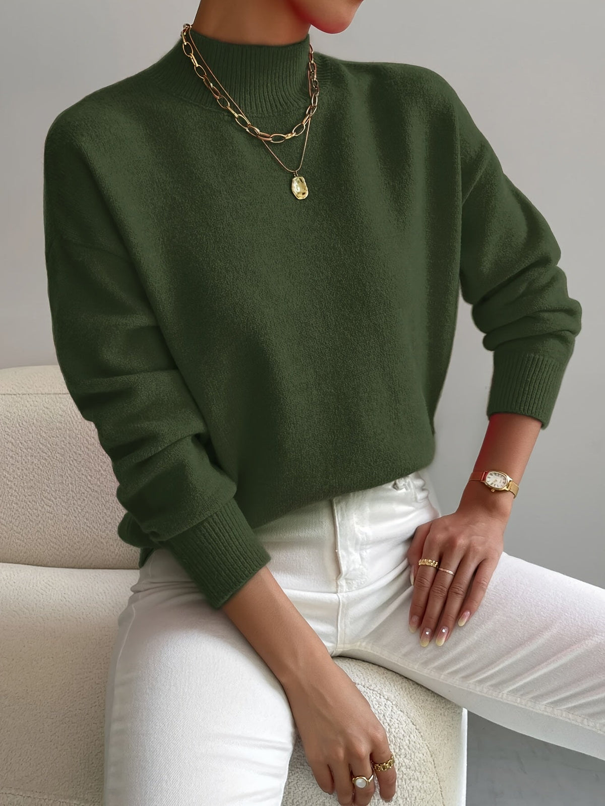 Maglione Donna Minimalista con Collo Alto Morbido