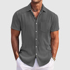 Camisa de canalé de manga corta para hombre con botones