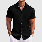 Camisa de canalé de manga corta para hombre con botones