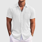 Camisa de canalé de manga corta para hombre con botones
