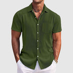 Camisa de canalé de manga corta para hombre con botones