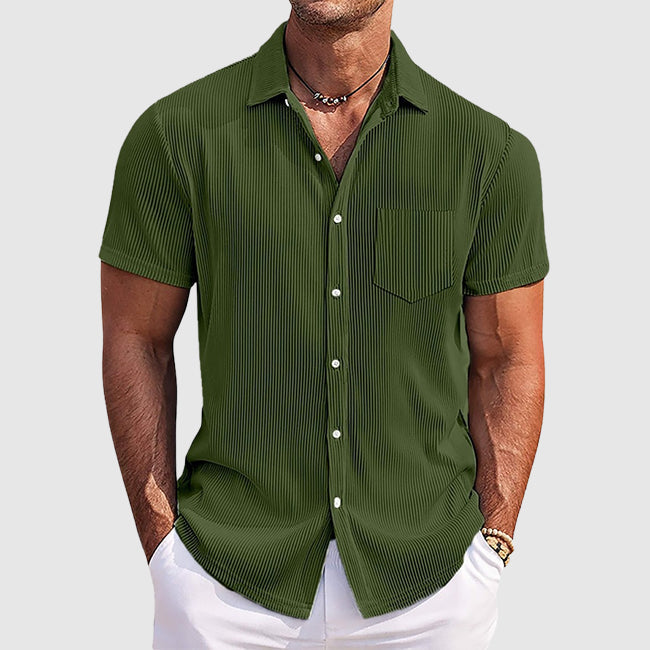 Camisa de canalé de manga corta para hombre con botones