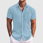 Camisa de canalé de manga corta para hombre con botones