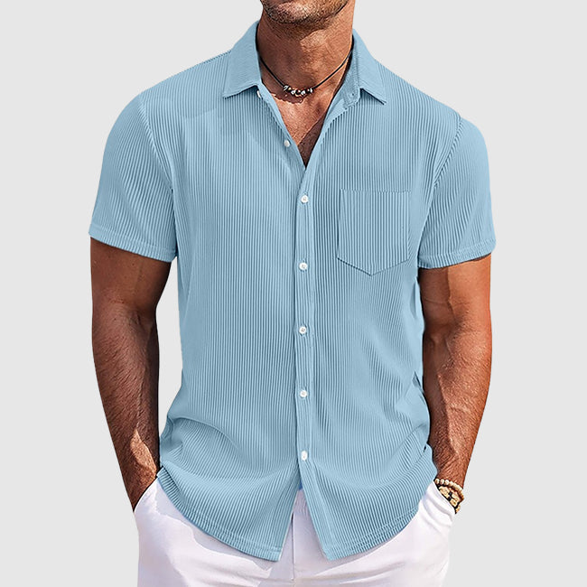 Camisa de canalé de manga corta para hombre con botones