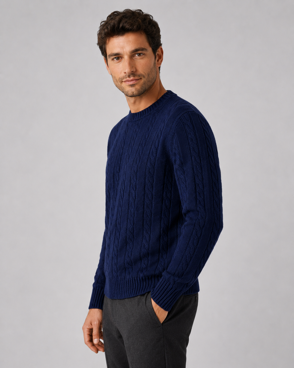 Maglione Uomo Girocollo in Maglia a Trecce