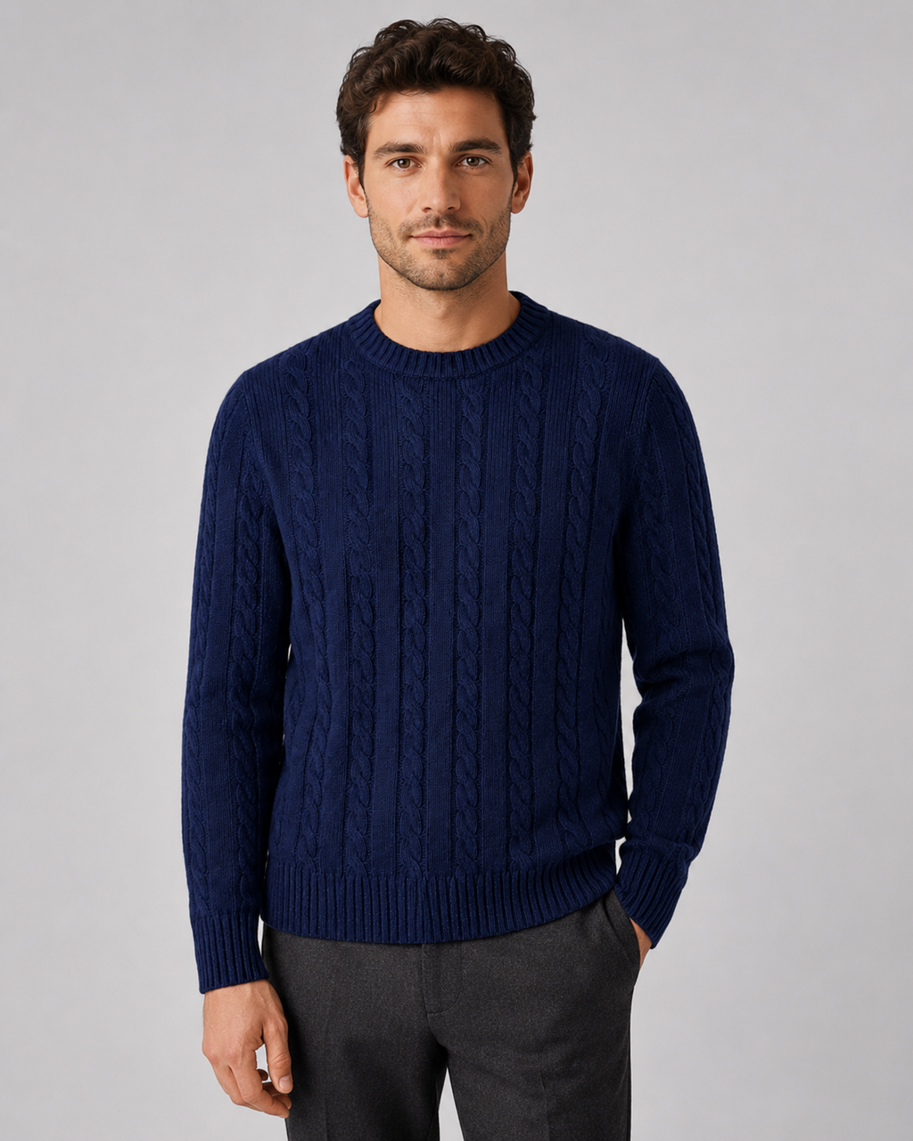 Maglione Uomo Girocollo in Maglia a Trecce