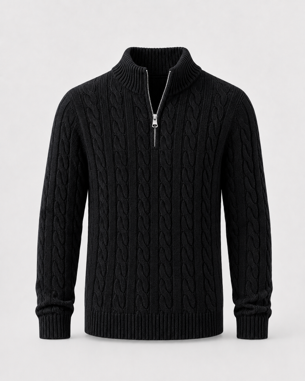 Maglione Uomo a Trecce con Mezza Zip e Collo Alto