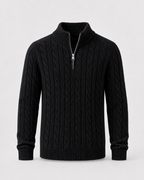 Maglione Uomo a Trecce con Mezza Zip e Collo Alto