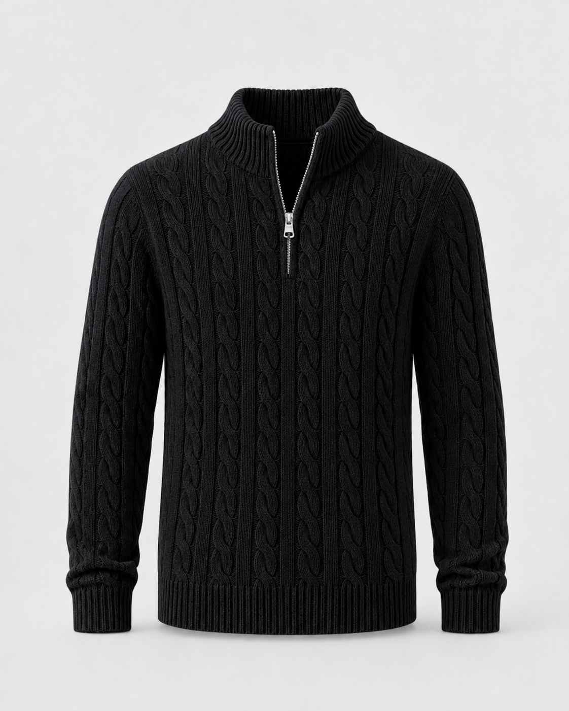 Maglione Uomo a Trecce con Mezza Zip e Collo Alto