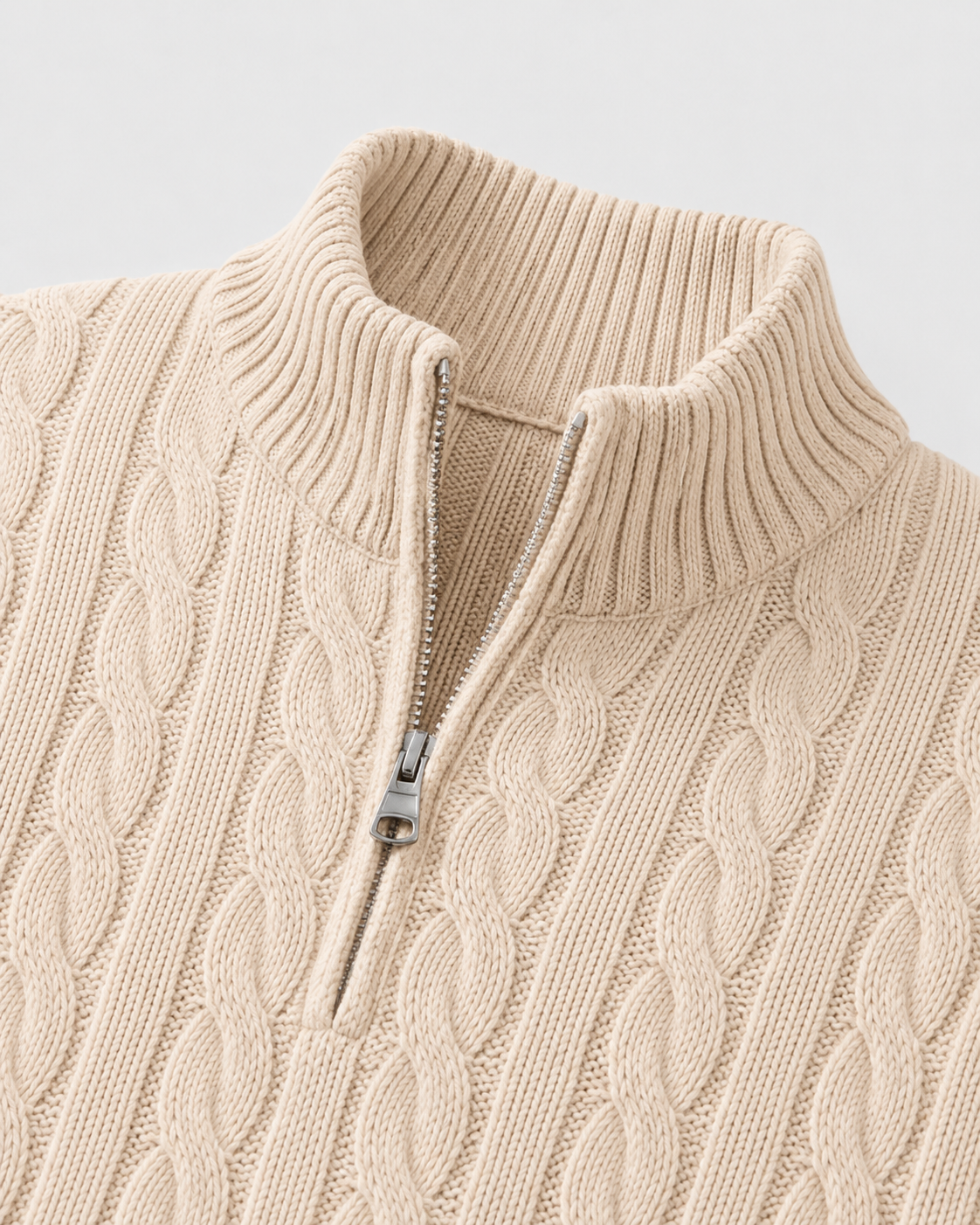 Maglione Uomo a Trecce con Mezza Zip e Collo Alto