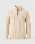Maglione Uomo a Trecce con Mezza Zip e Collo Alto