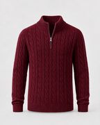 Maglione Uomo a Trecce con Mezza Zip e Collo Alto