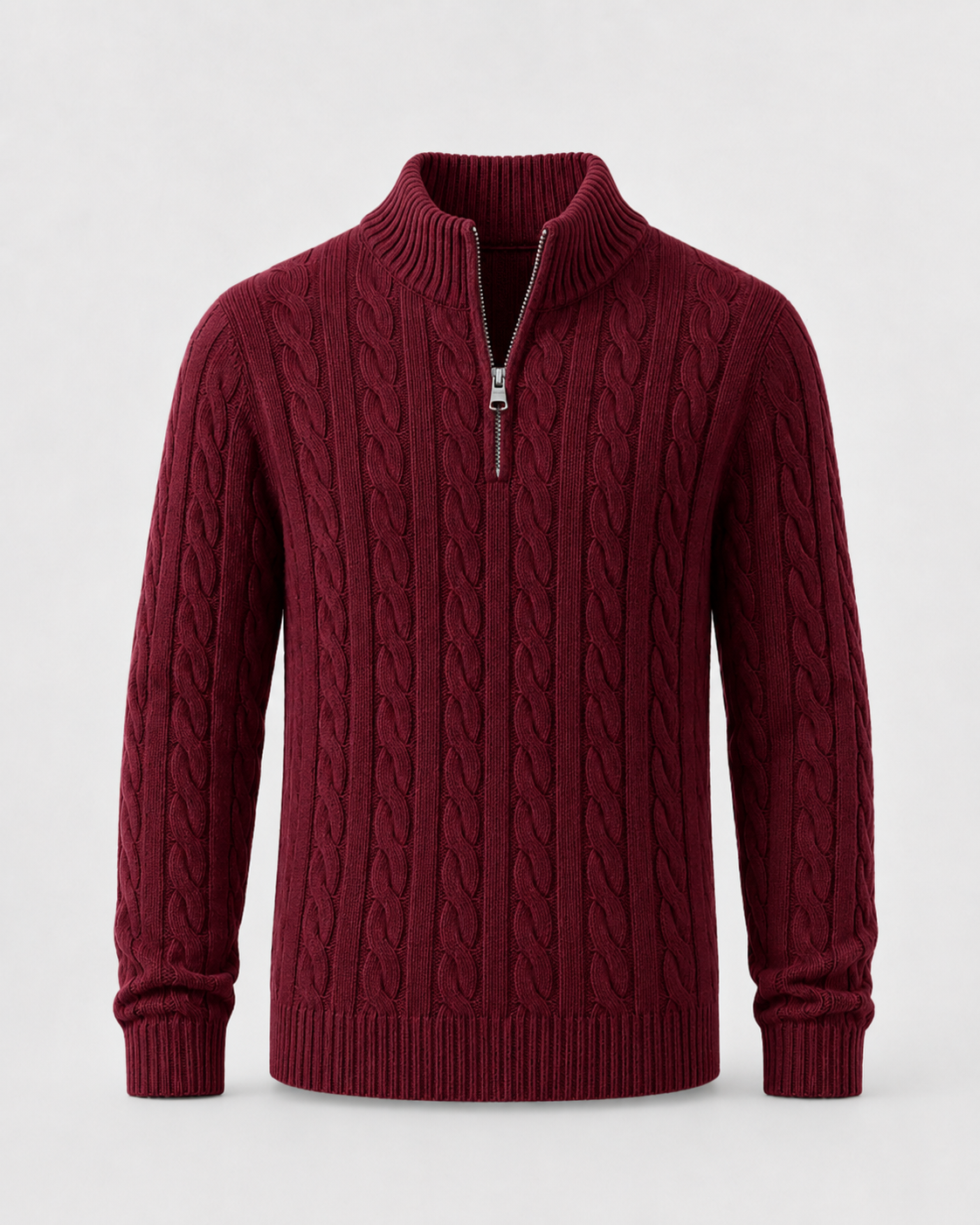 Maglione Uomo a Trecce con Mezza Zip e Collo Alto