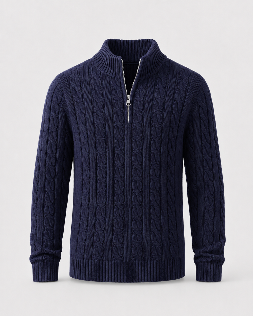 Maglione Uomo a Trecce con Mezza Zip e Collo Alto