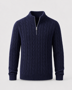 Maglione Uomo a Trecce con Mezza Zip e Collo Alto
