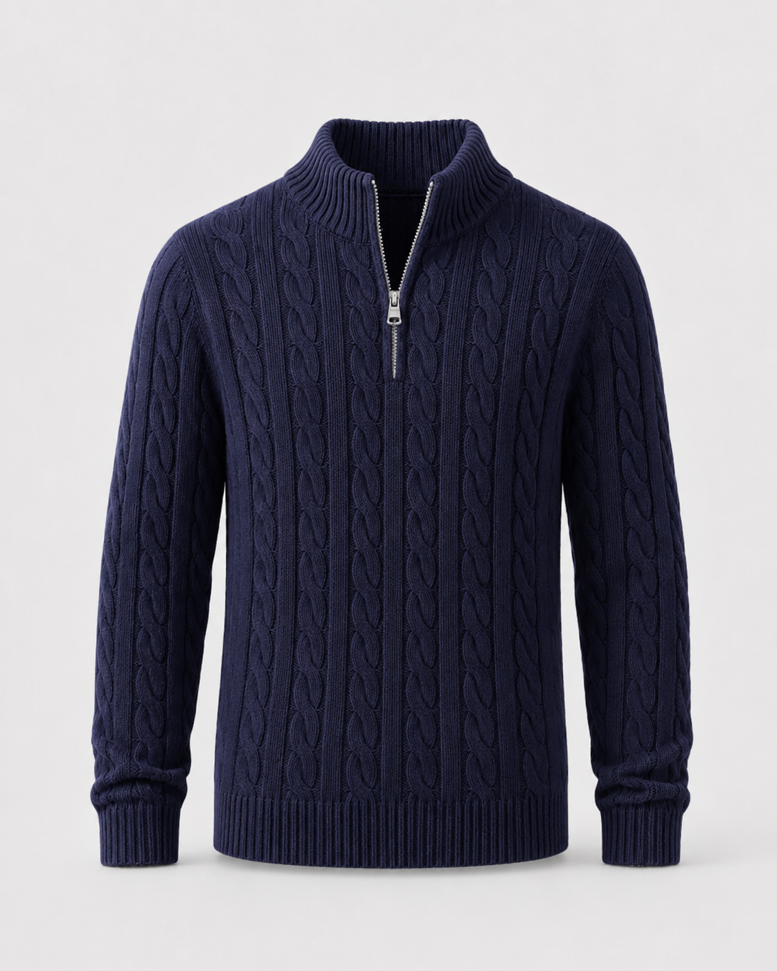 Maglione Uomo a Trecce con Mezza Zip e Collo Alto