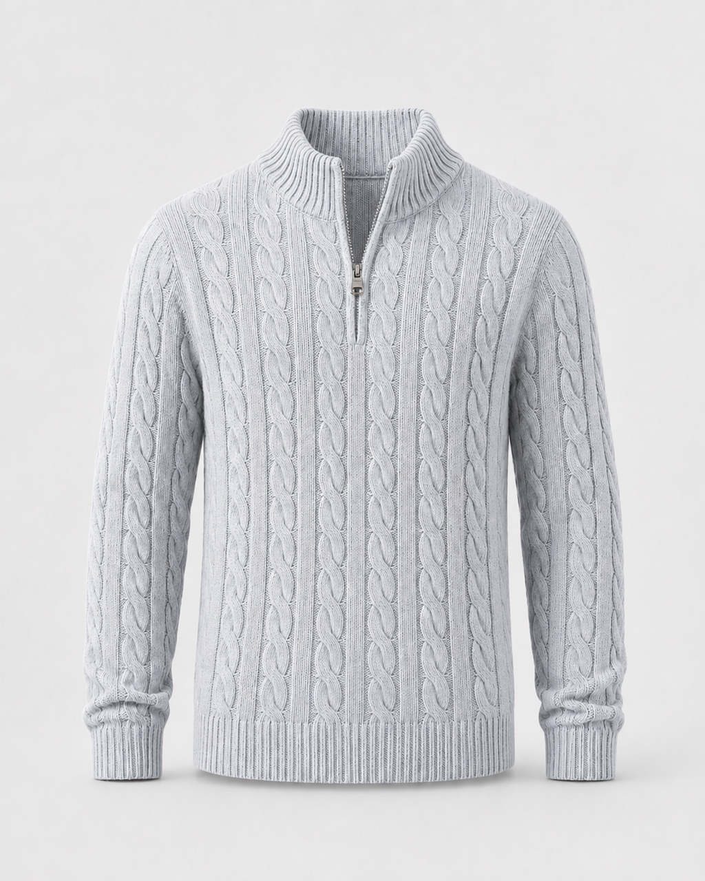 Maglione Uomo a Trecce con Mezza Zip e Collo Alto