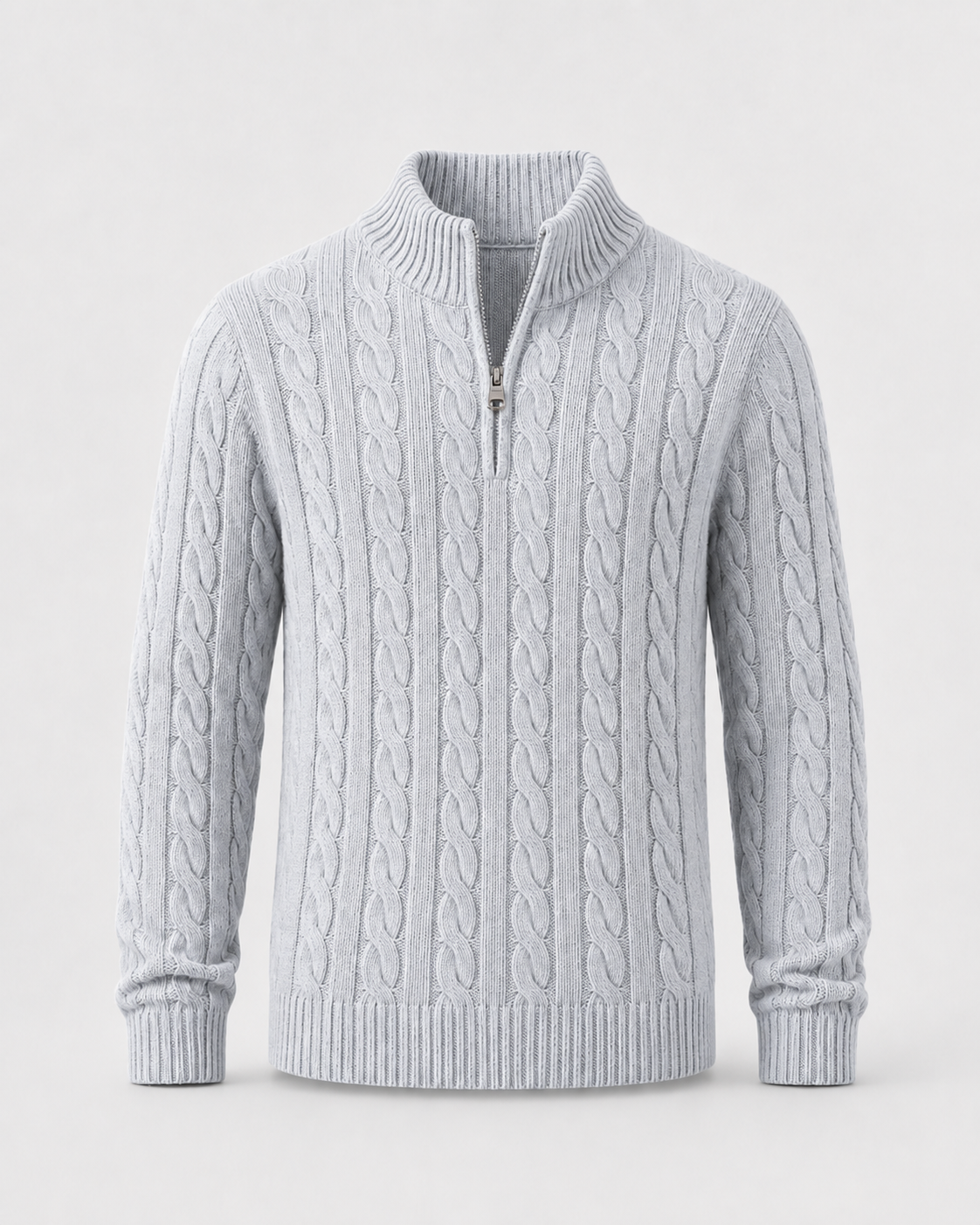 Maglione Uomo a Trecce con Mezza Zip e Collo Alto