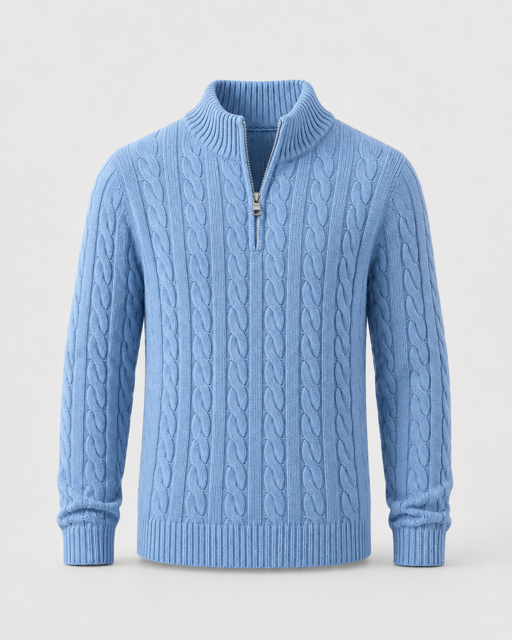 Maglione Uomo a Trecce con Mezza Zip e Collo Alto