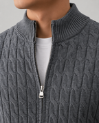 Cardigan Uomo in Maglia a Trecce con Collo Alto