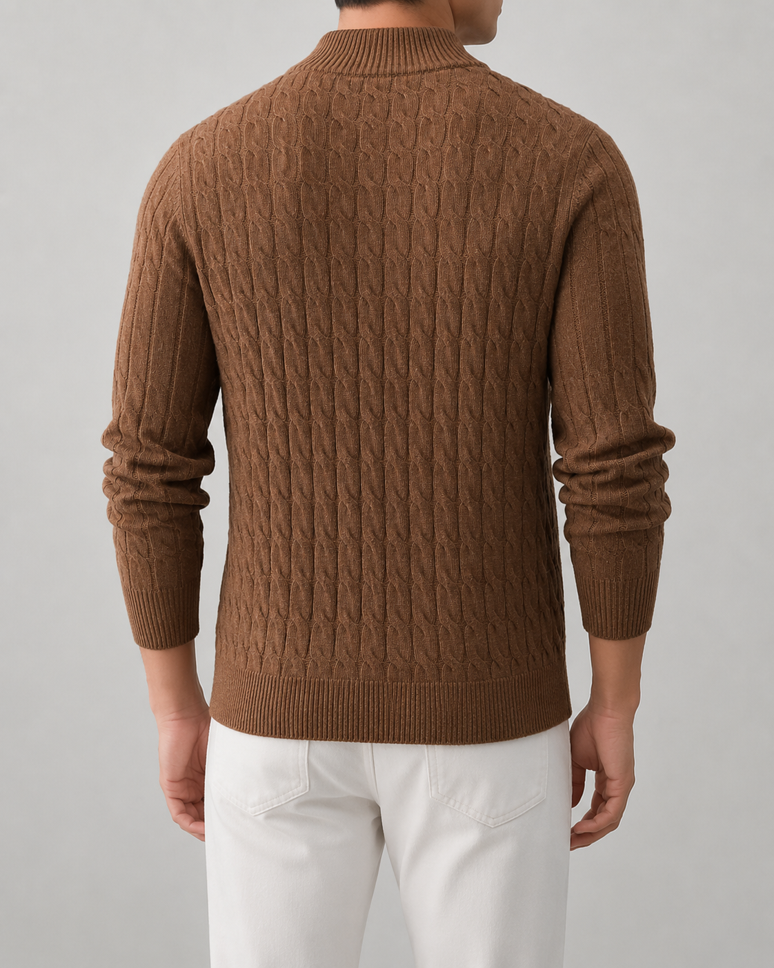 Cardigan Uomo in Maglia a Trecce con Collo Alto