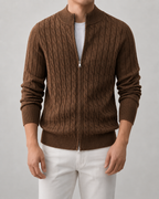 Cardigan Uomo in Maglia a Trecce con Collo Alto
