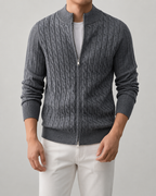 Cardigan Uomo in Maglia a Trecce con Collo Alto