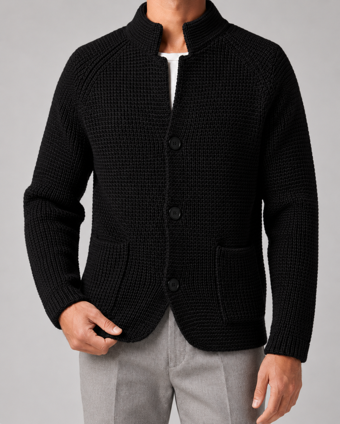 Cardigan Uomo in Maglia Testurizzata con Bottoni