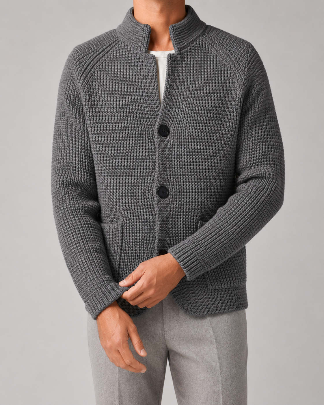 Cardigan Uomo in Maglia Testurizzata con Bottoni