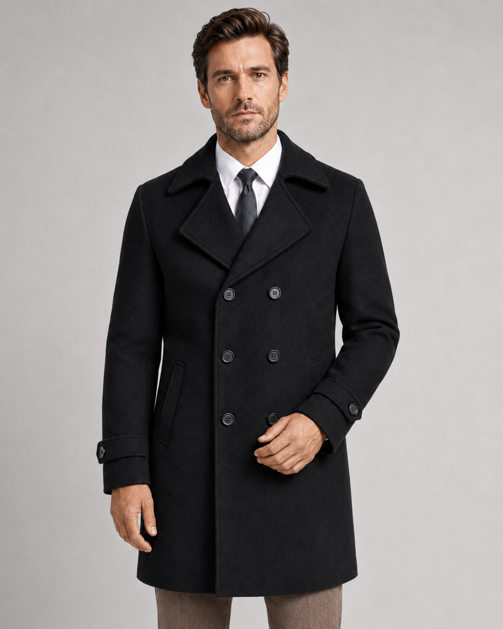 Cappotto Uomo Doppiopetto in Lana con Revers Ampi