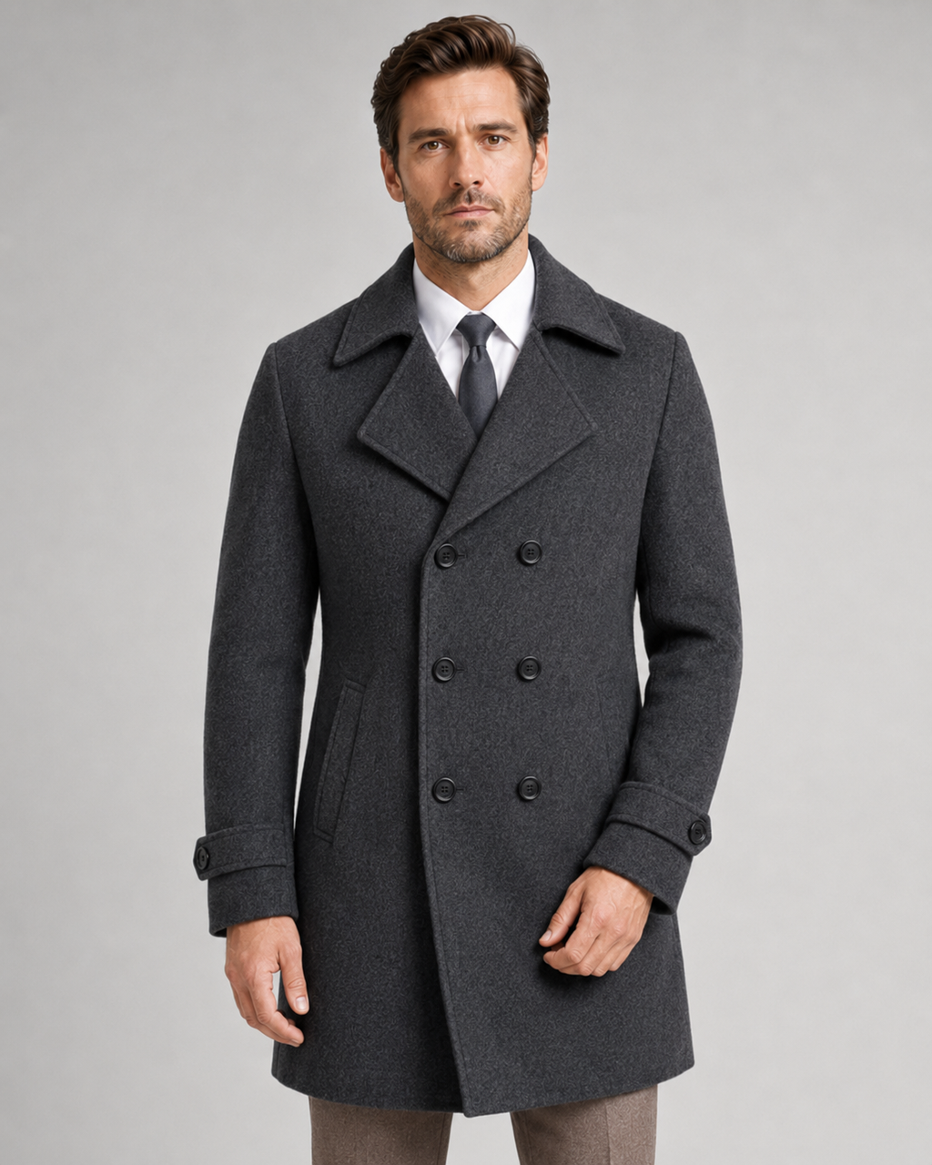 Cappotto Uomo Doppiopetto in Lana con Revers Ampi