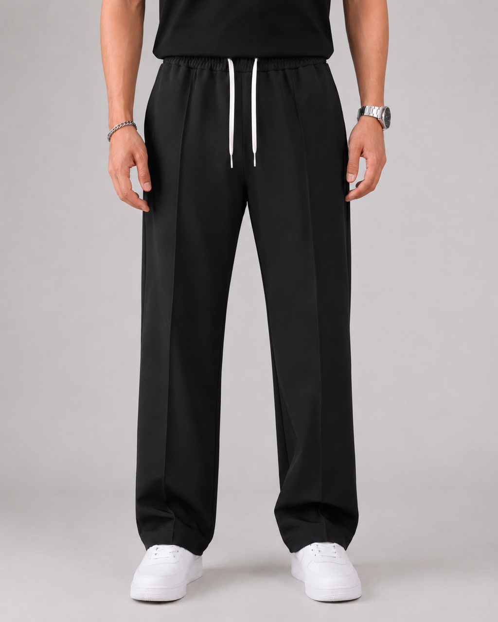 Pantalones de hombre con cordón y pernera recta