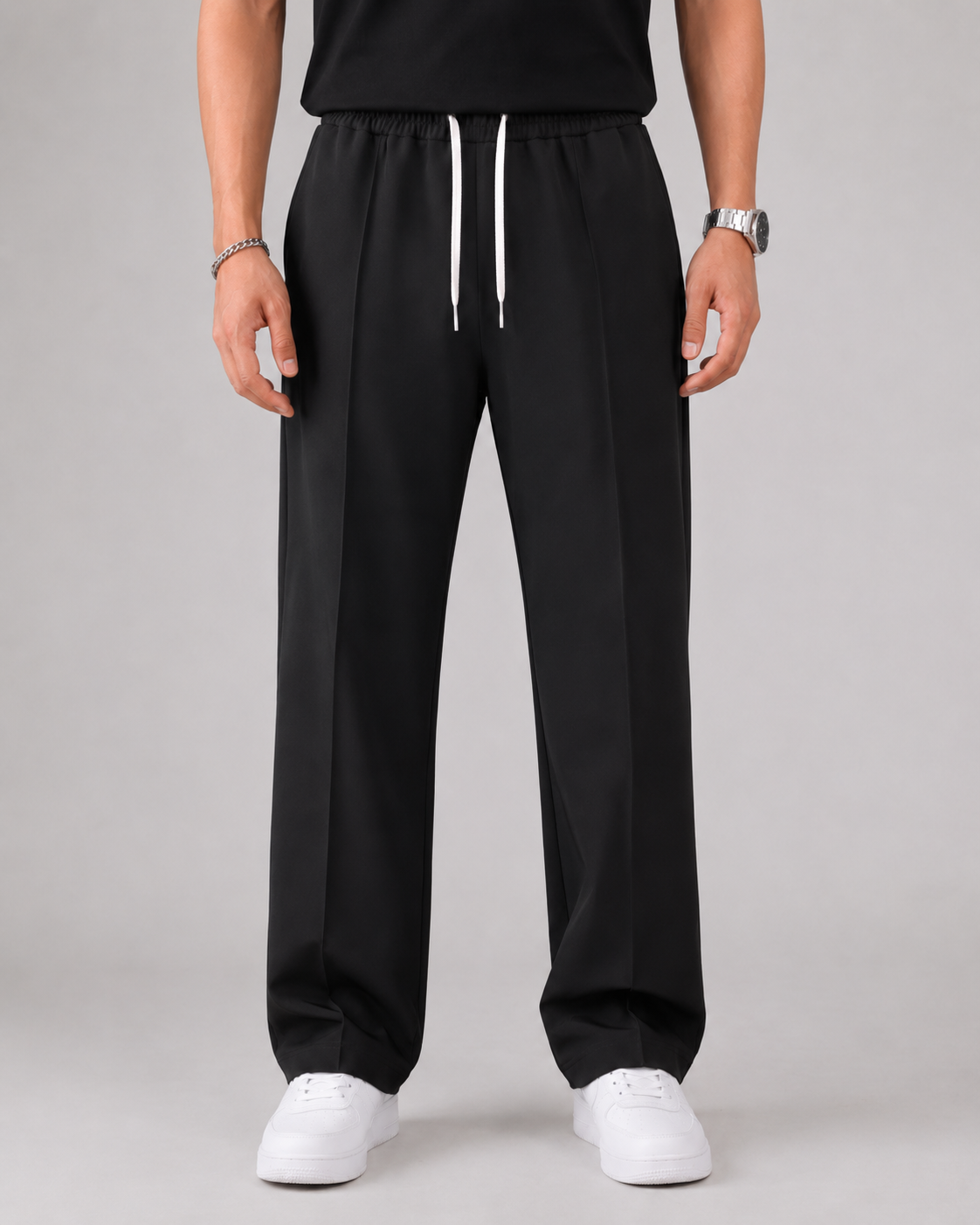 Pantalones de hombre con cordón y pernera recta