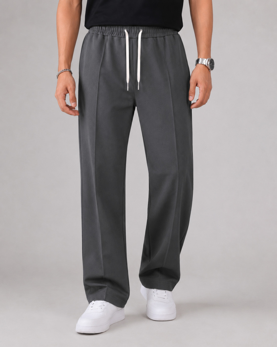 Pantalones de hombre con cordón y pernera recta
