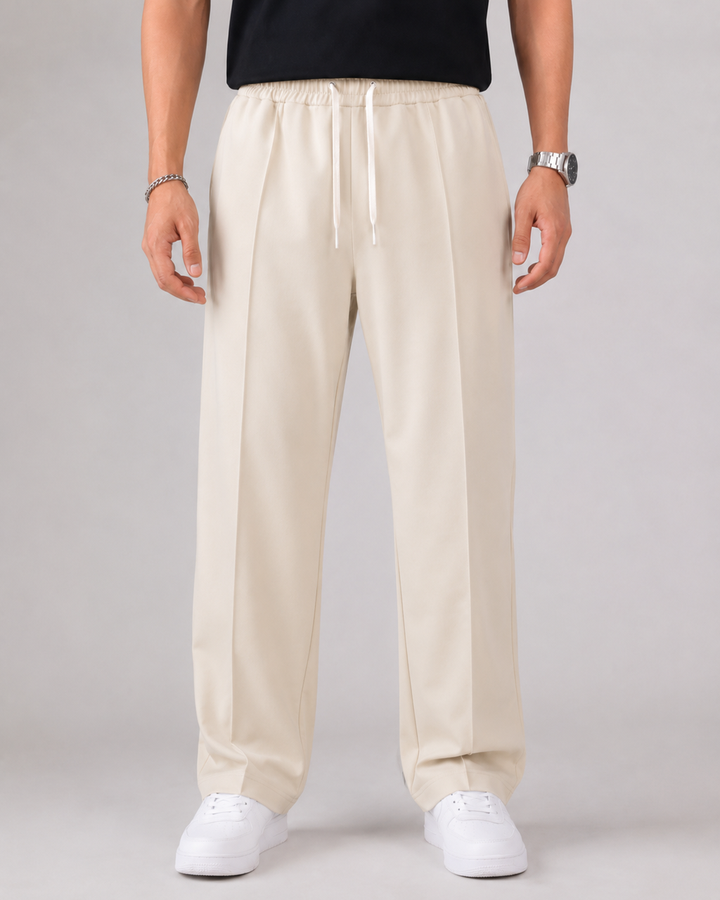 Pantalones de hombre con cordón y pernera recta