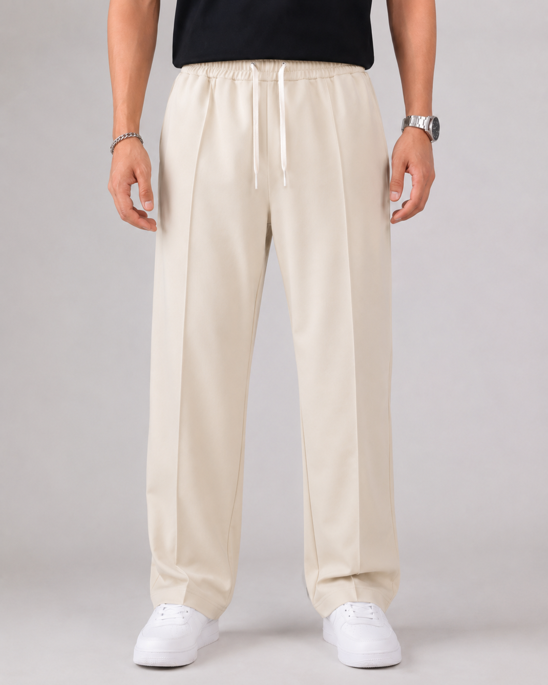 Pantalones de hombre con cordón y pernera recta