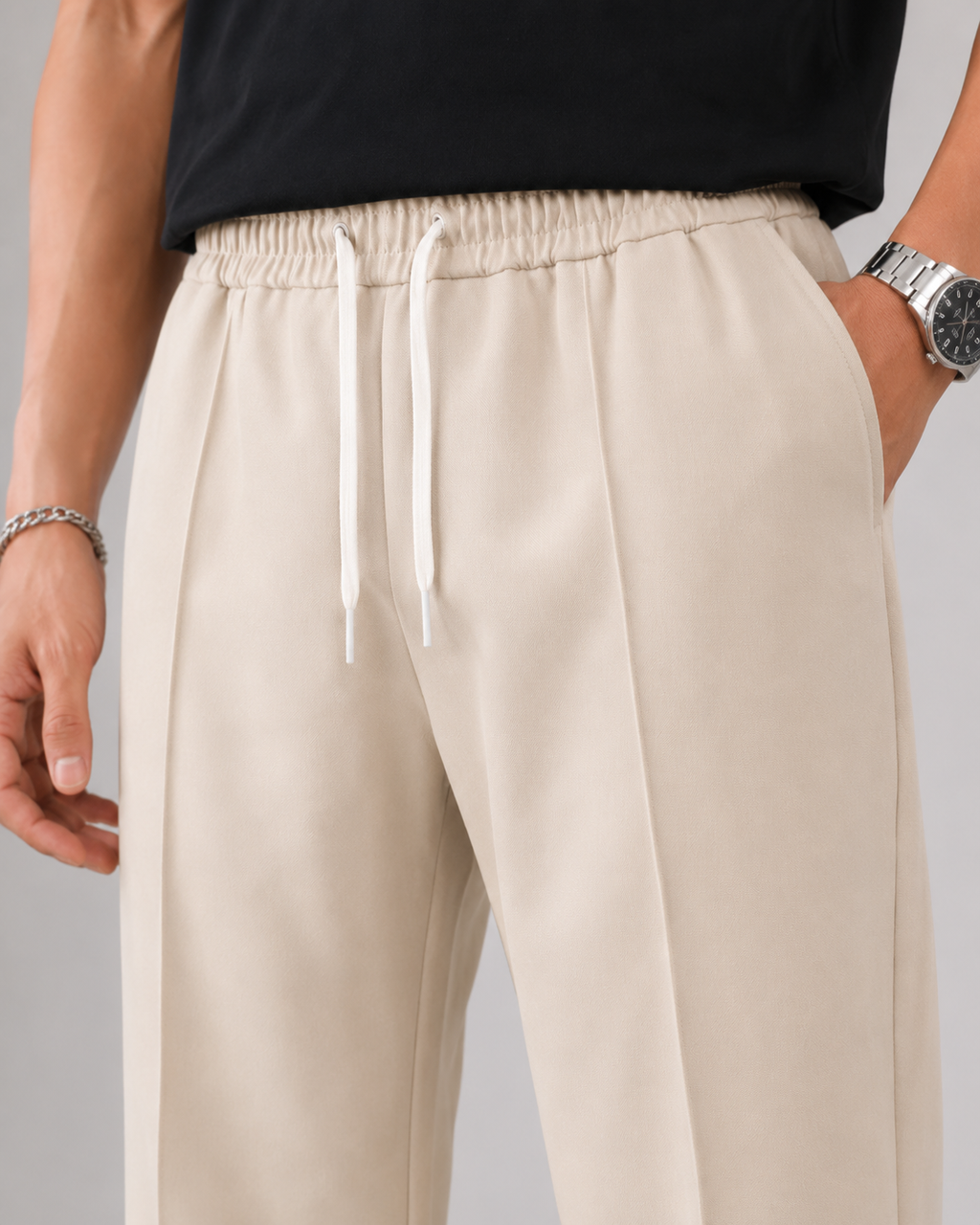 Pantalones de hombre con cordón y pernera recta