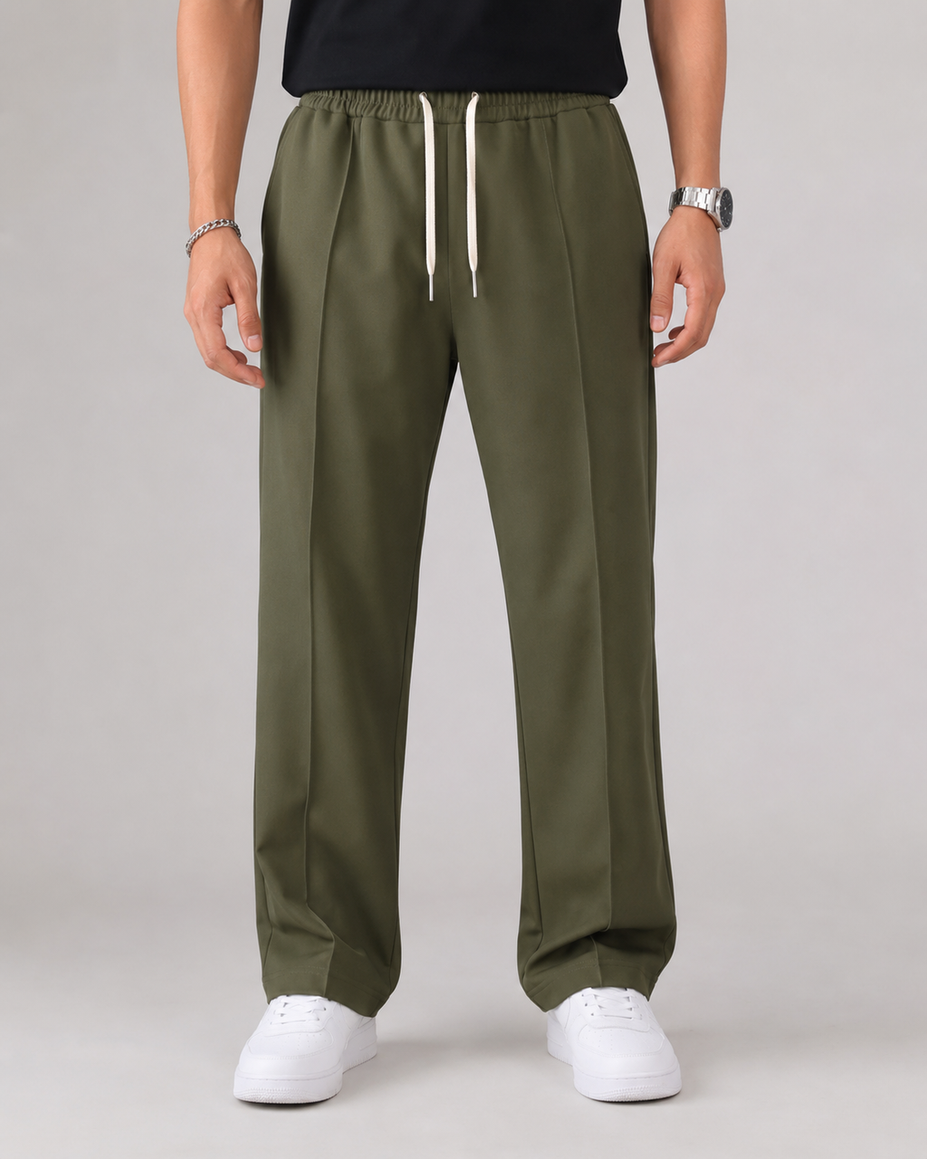 Pantalones de hombre con cordón y pernera recta