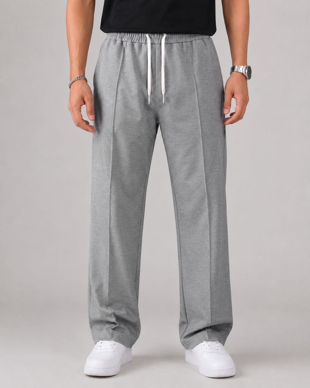 Pantalones de hombre con cordón y pernera recta