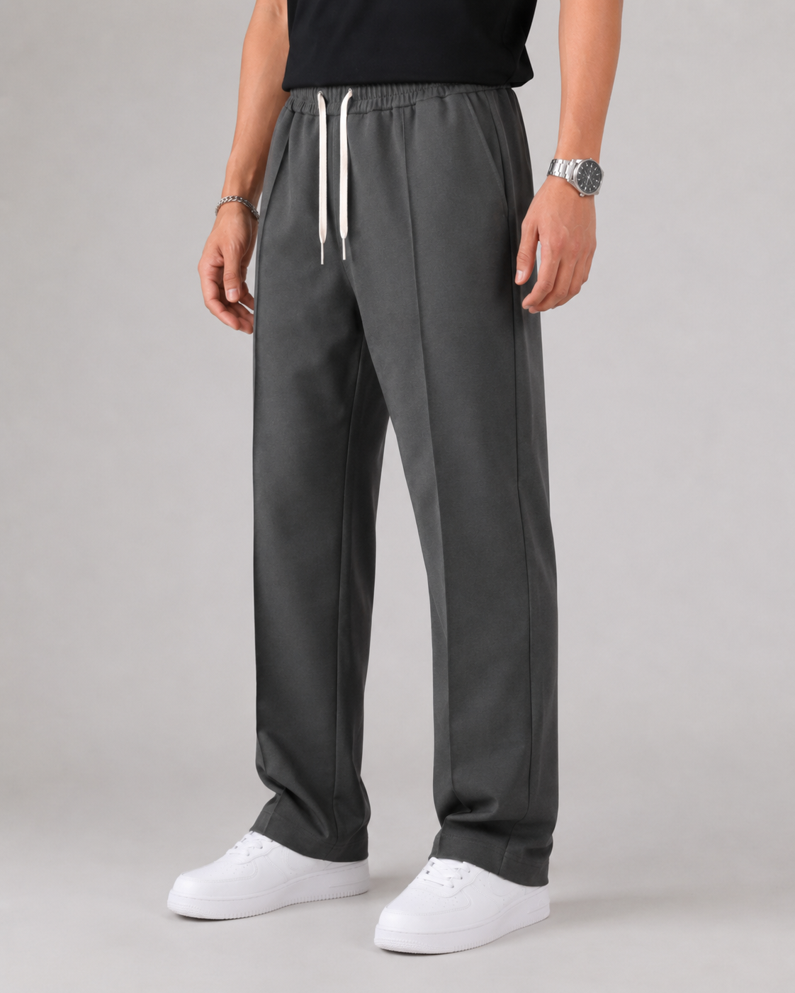 Pantalones de hombre con cordón y pernera recta