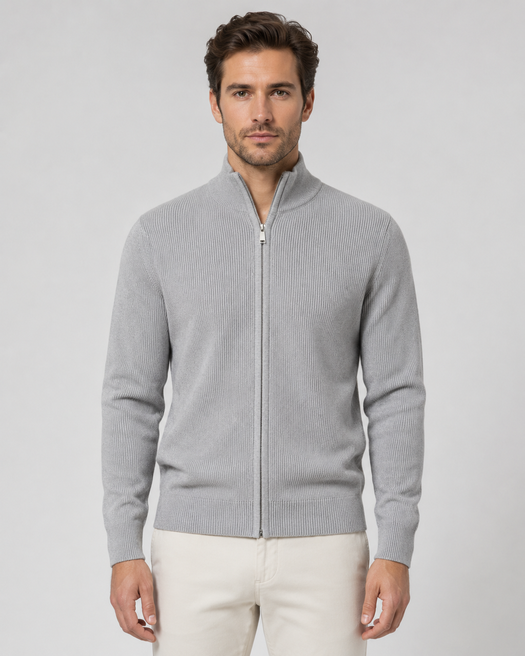Cardigan homme en maille à fermeture éclair et col montant